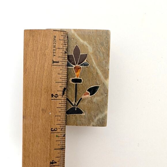 Vtg Beige Soapstone Marble Lidded Trinket Box Floral Inlay Rectangle India - Picture 12 of 16